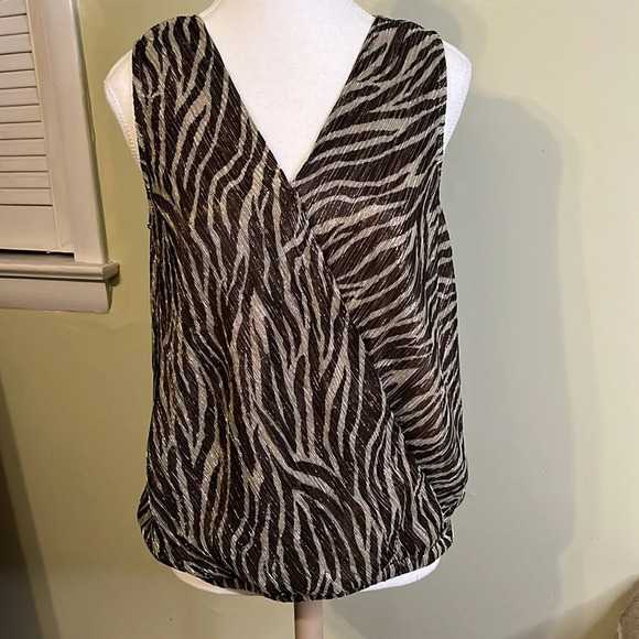 Anthropologie Eri + Ali metallic faux wrap sleeveless elastic waistband blouse - Picture 3 of 17